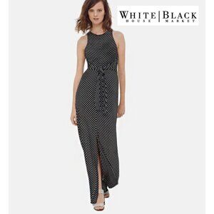 White House Black Market Tie Front BW Chevron Striped Sleeveless Maxi Dress XS